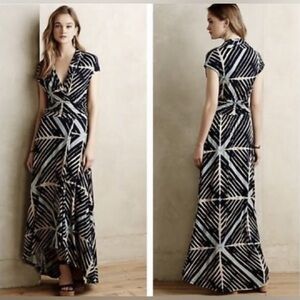 Anthropologie Desert Star Maxi Dress by Maeve, Blue Geometric, Large